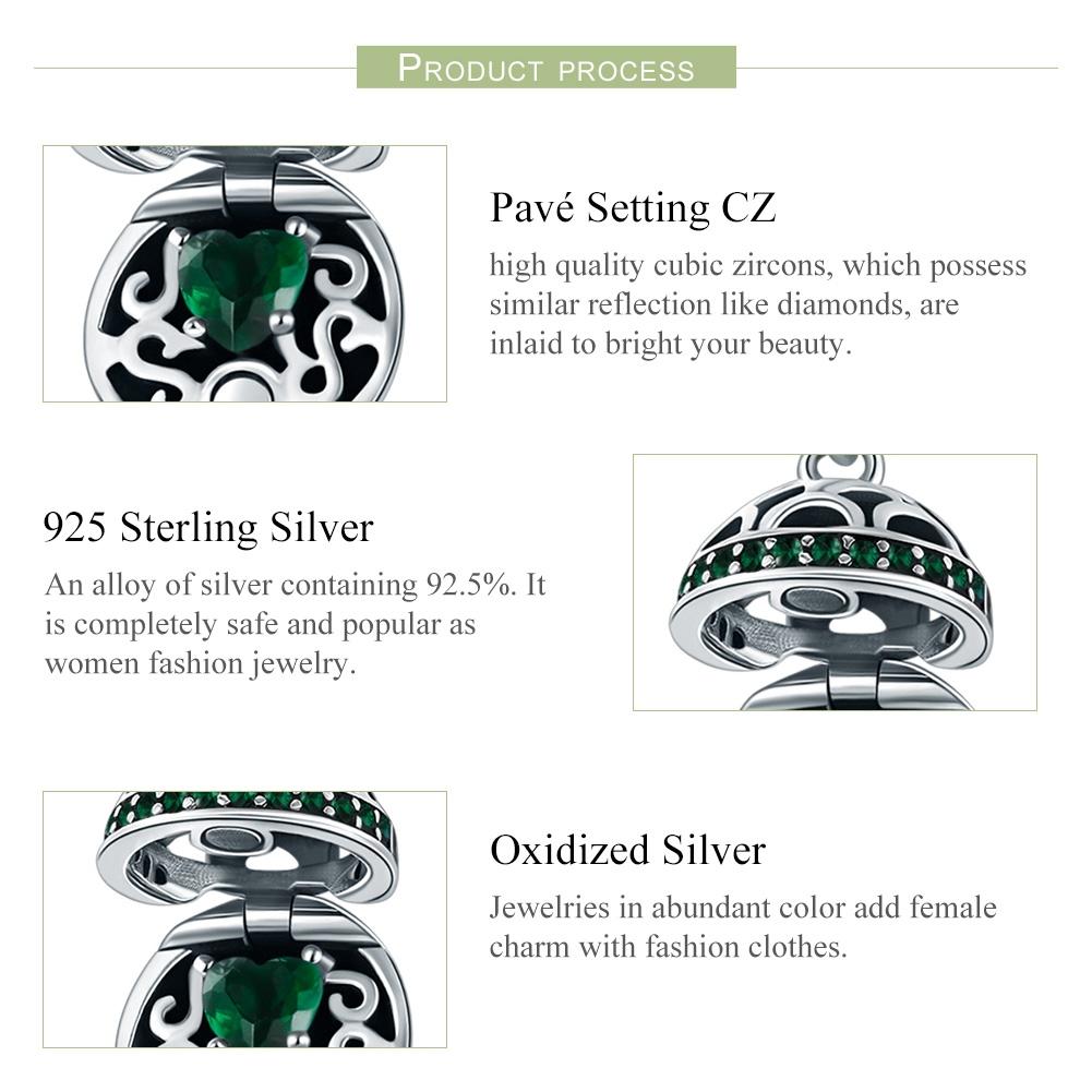 925 Sterling Silver Surprise Love Pendant For Diy Bracelets & Necklaces - Dark Green
