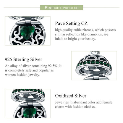 925 Sterling Silver Surprise Love Pendant For Diy Bracelets & Necklaces - Dark Green