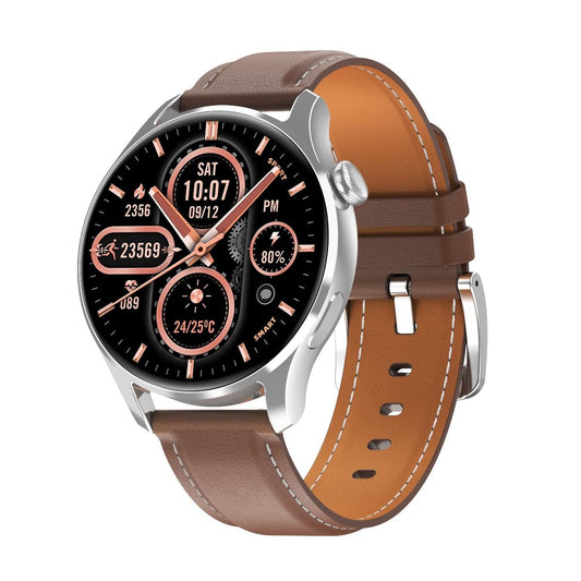 1.32 Inch Heart Rate Monitoring Smart Watch With Payment Function - Silver Leather