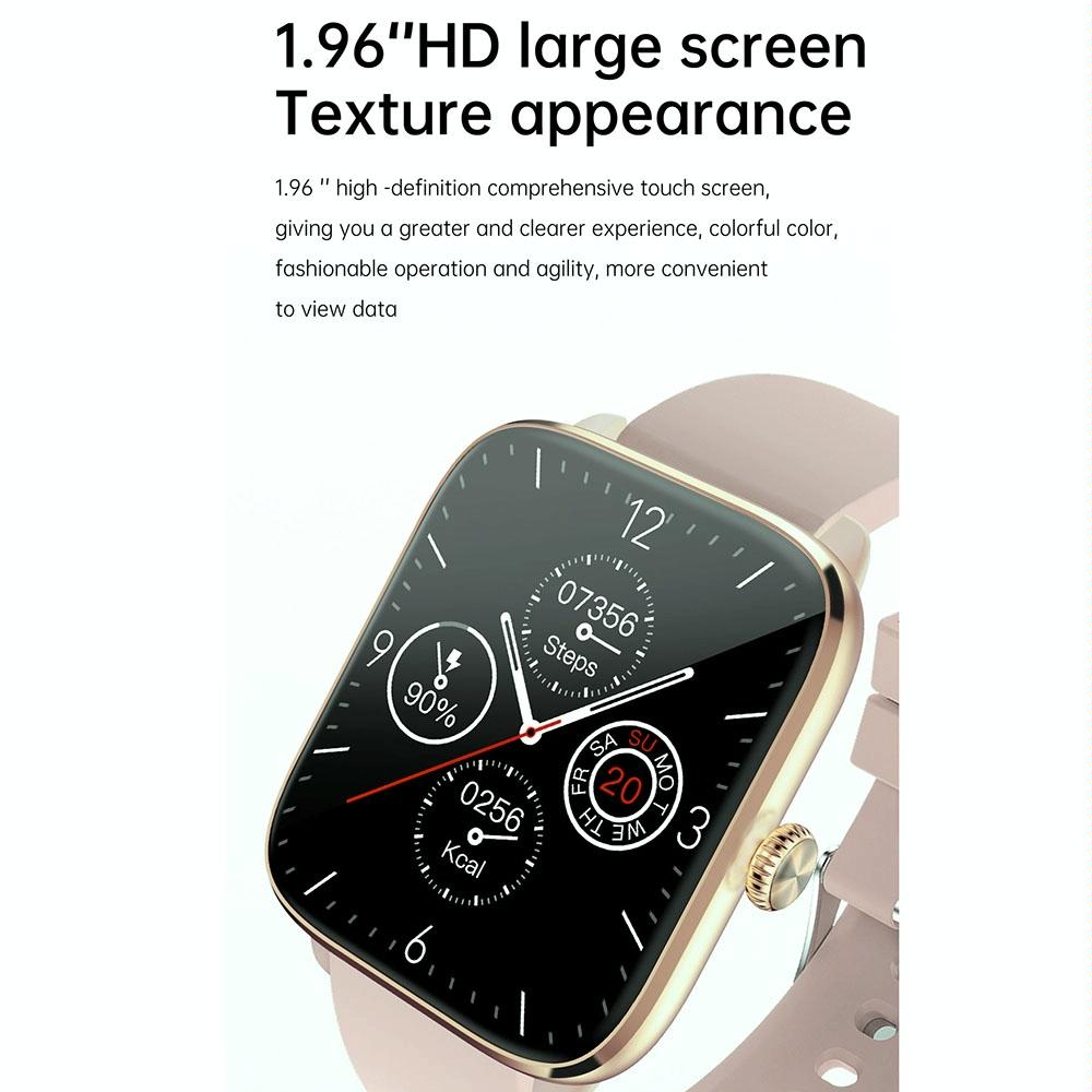 1.96 Inch Ip67 Waterproof Silicone Band Smart Watch Supports Dual-Mode Bluetooth Call / Heart Rate Monitoring - Gold
