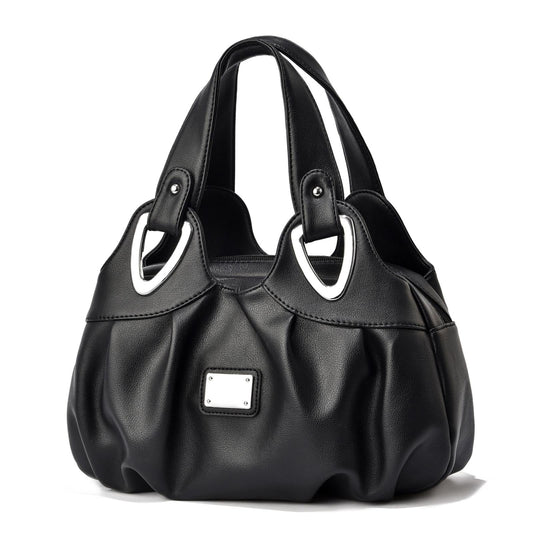 Soft Leather Women Handbag - White Handle Red Flower