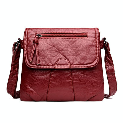 Soft Washed Leather Messenger Bag for Women - Fashionable and Versatile - Red