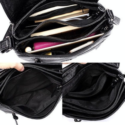 Soft Washed Leather Messenger Bag for Women - Fashionable and Versatile - Red