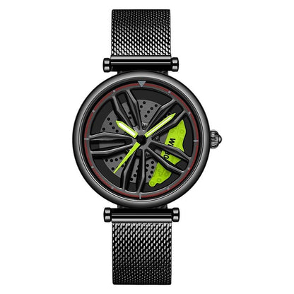 Women Quartz Watch with 3d Hollow out Wheel Design - Silver Red