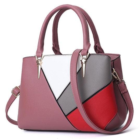Colourblock Ladies Handbag - Pu Material - Pink
