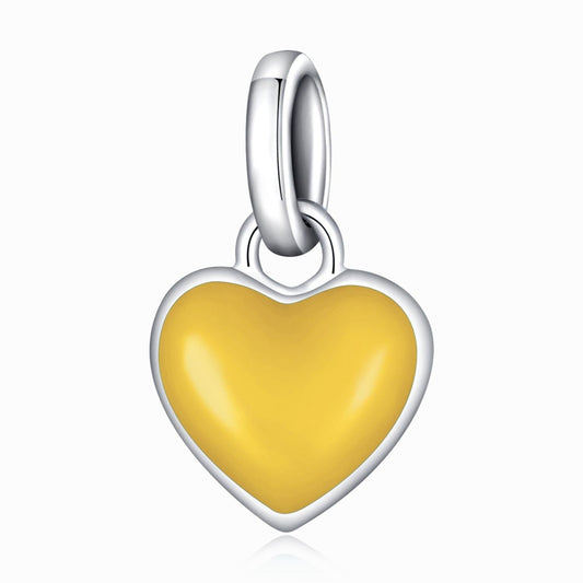 925 Sterling Silver Heart Pendant For Diy Bracelets & Necklaces - Yellow