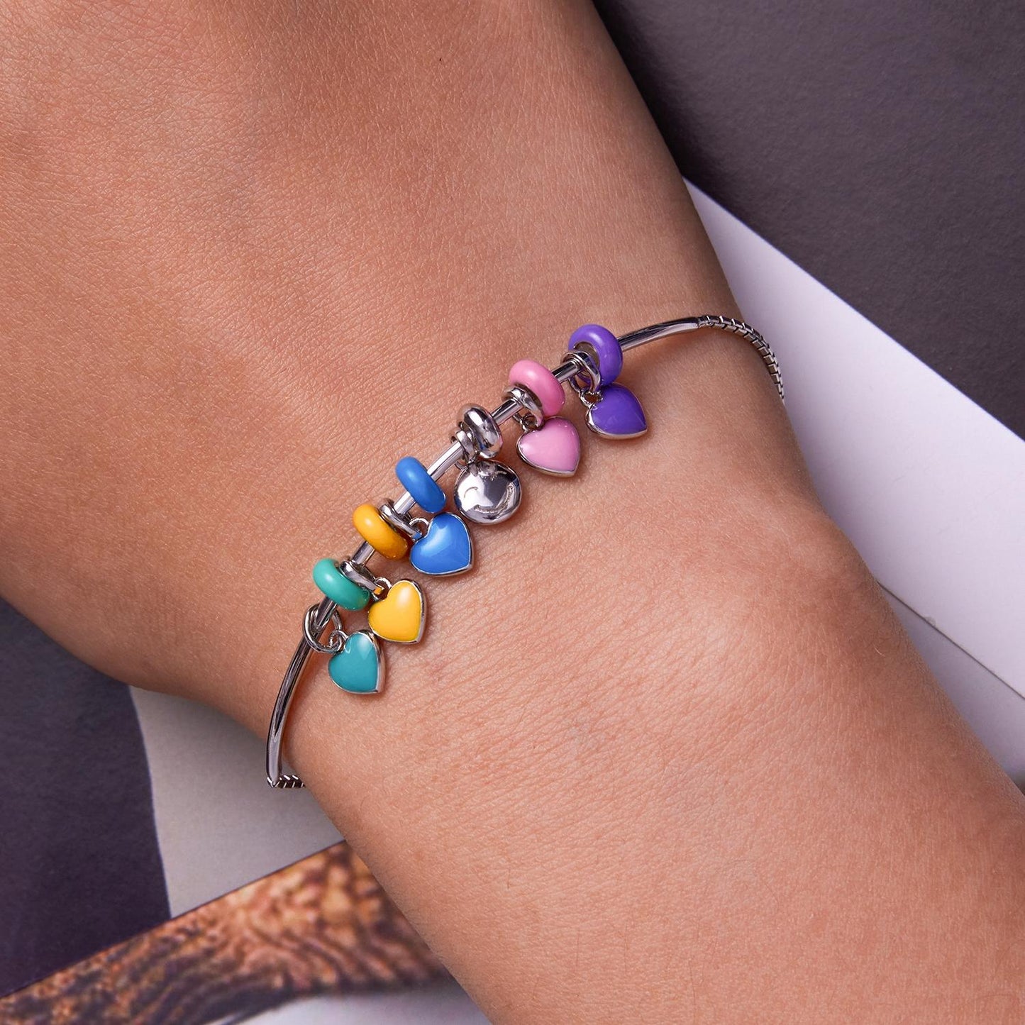 925 Sterling Silver Heart Pendant For Diy Bracelets & Necklaces - Yellow