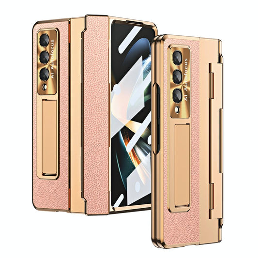 For Samsung Galaxy z Fold4 5G Full Coverage Phone Case with Hinge - Integrated Design - Gold + White