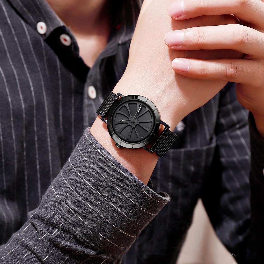Stylish Skeleton Dial Waterproof Men Watch with Mesh Strap - Silver Black