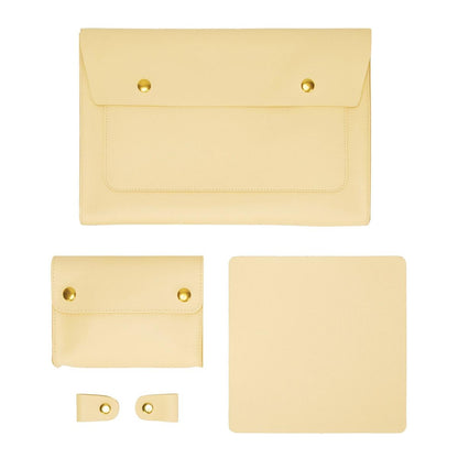 3-in-1 Waterproof Leather Laptop Liner Bag - 14 Inches - Apricot