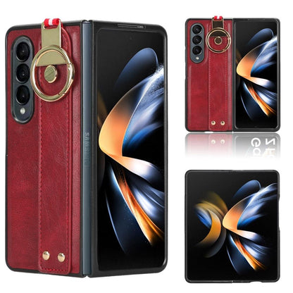 For Samsung Galaxy z Fold4 5G Leather Wristband Phone Case - Back Cover - Brown