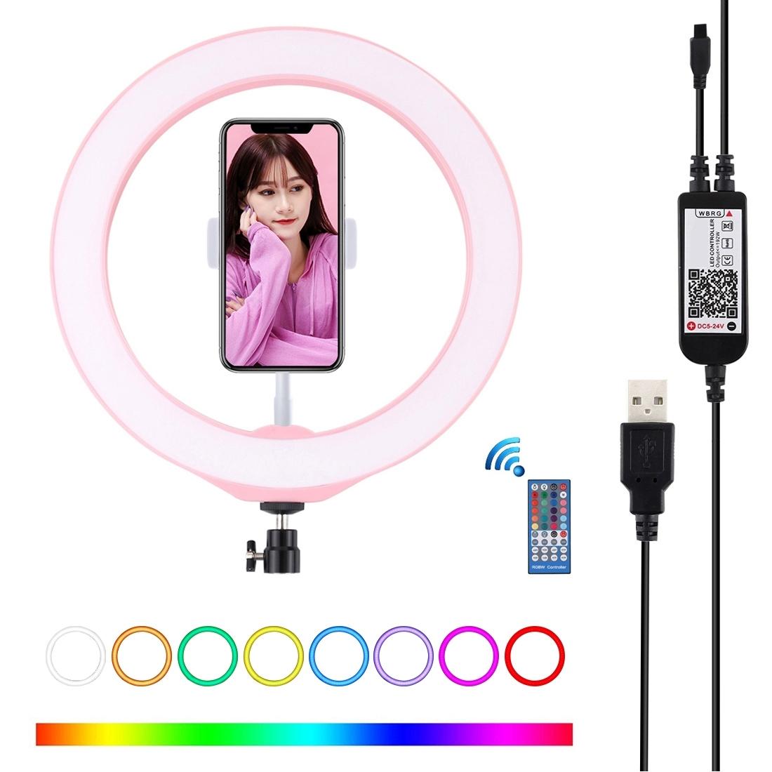 10.2 Usb Rgbw Led Ring Light with Tripod & Remote for Vlogging & Photography - Pink