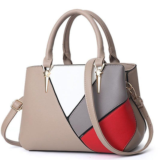 Colourblock Ladies Handbag - Pu Material - Khaki
