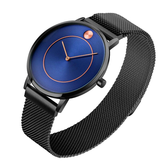 Women Metal Mesh Quartz Watch with Non-scale Dial - Black Shell Black Surface