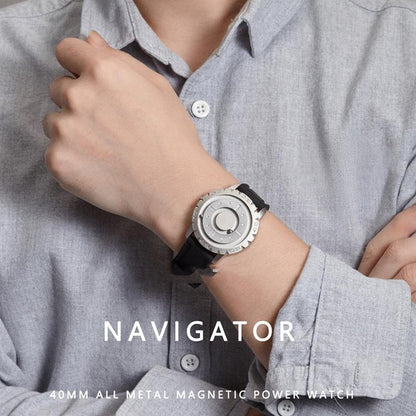 Bezel-free Magnetic Ball Watch - Men Design - Silver Net Strip
