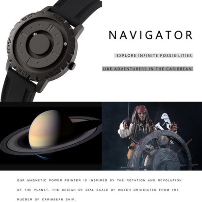 Bezel-free Magnetic Ball Watch - Men Design - Silver Net Strip