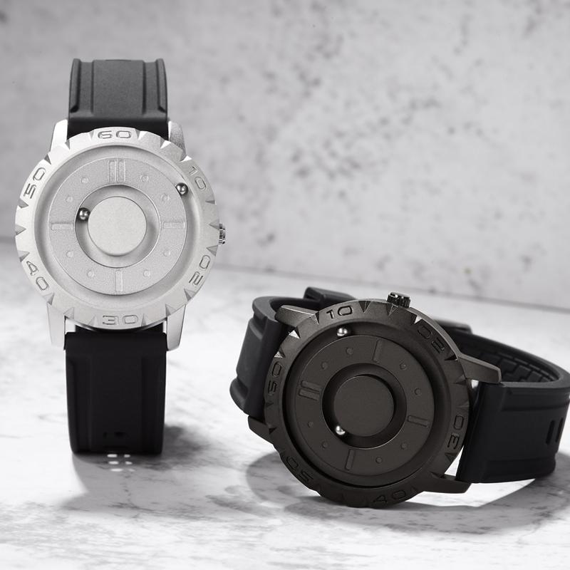 Bezel-free Magnetic Ball Watch - Men Design - Silver Net Strip