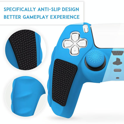 Silicone Gamepad Protective Case for Sony Ps5 with Splicing Design and Rocker Caps - Purple Black