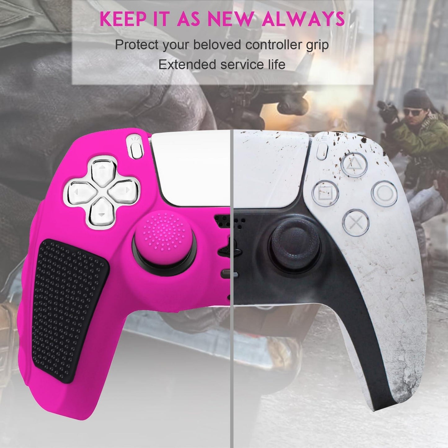 Silicone Gamepad Protective Case for Sony Ps5 with Splicing Design and Rocker Caps - Purple Black