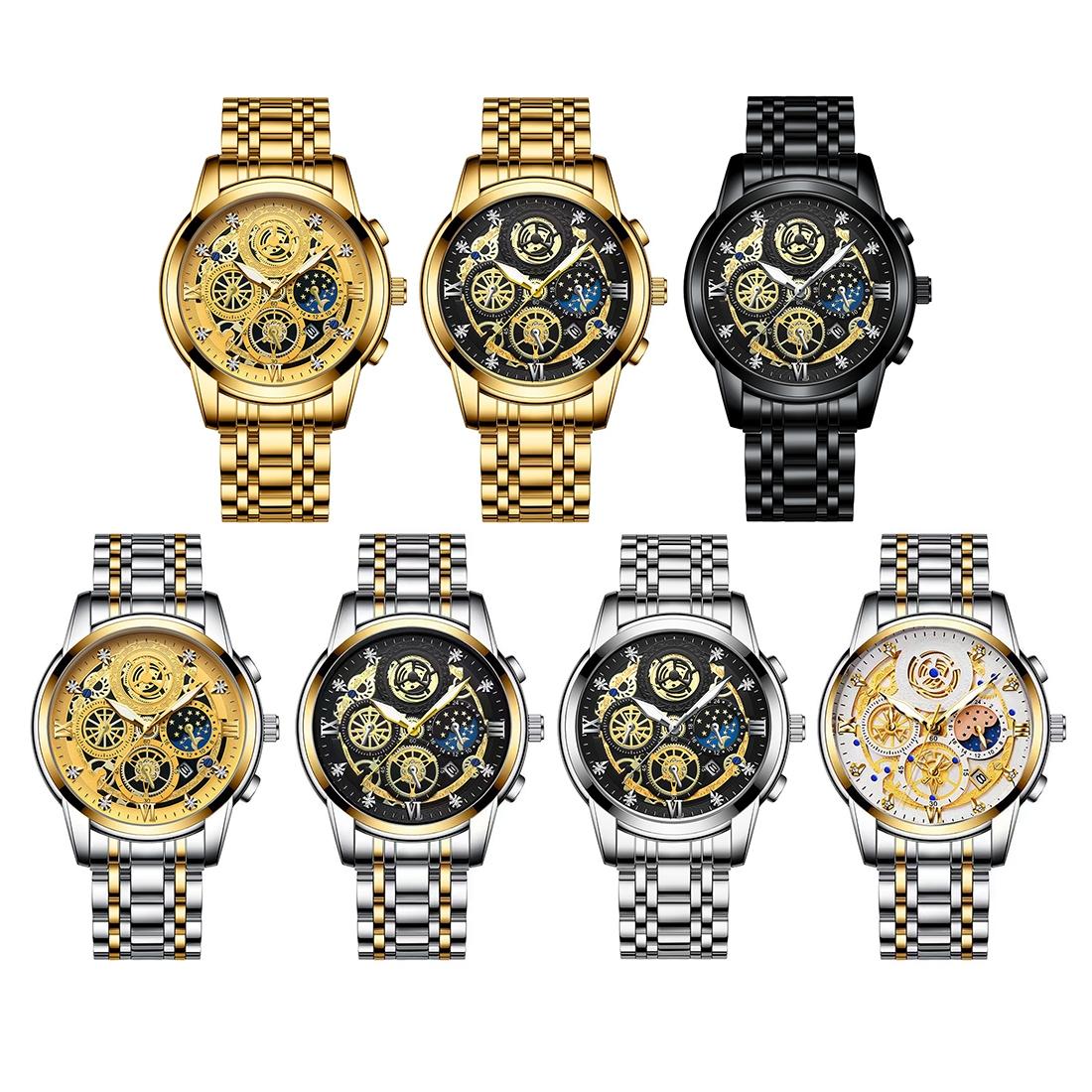 Waterproof Luminous Quartz Watch with Multifunctional Design - White Steel Black Surface