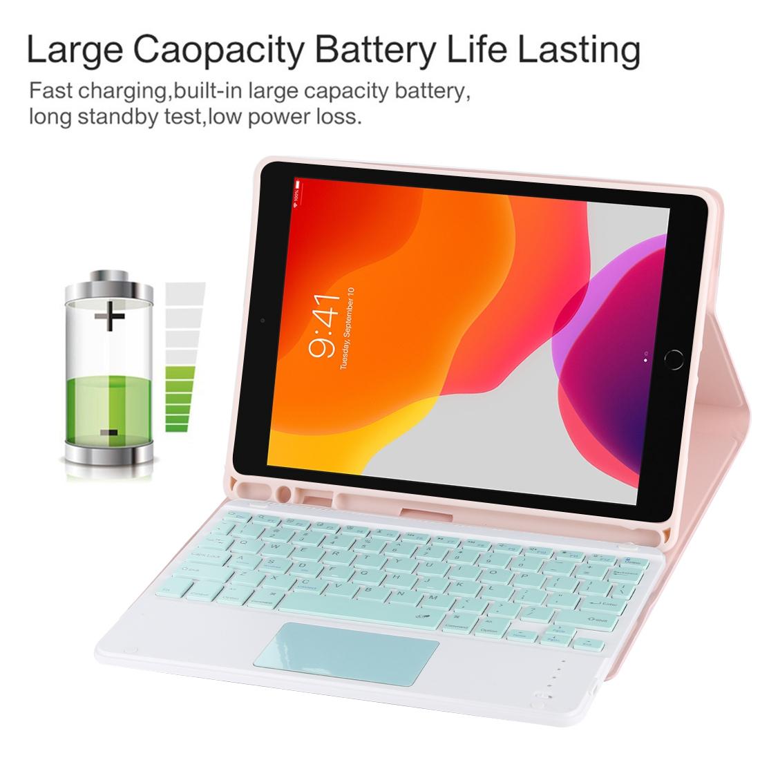 Bluetooth Keyboard & Tablet Case For Ipad 10.2 / Ipad Air 2019 - Detachable Touch Pad Pen Slot Holder - Microfiber Leather - Pink