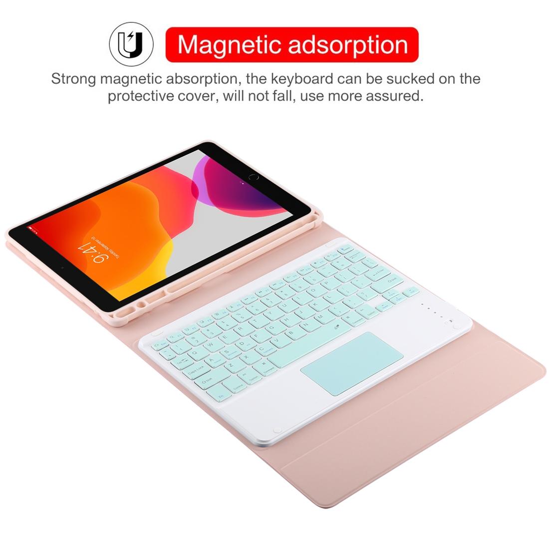 Bluetooth Keyboard & Tablet Case For Ipad 10.2 / Ipad Air 2019 - Detachable Touch Pad Pen Slot Holder - Microfiber Leather - Pink