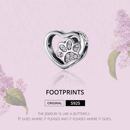 925 Sterling Silver Pet Paw Print Beaded Bracelet - Rose Gold