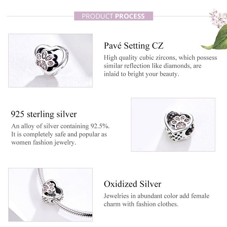 925 Sterling Silver Pet Paw Print Beaded Bracelet - Rose Gold
