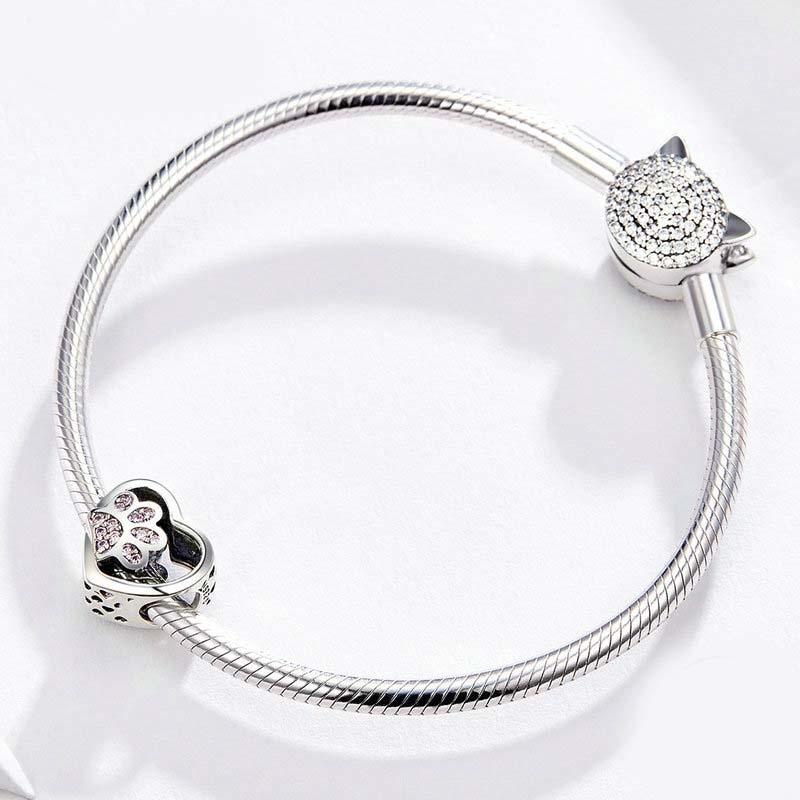 925 Sterling Silver Pet Paw Print Beaded Bracelet - Rose Gold