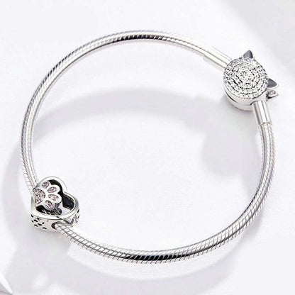 925 Sterling Silver Pet Paw Print Beaded Bracelet - Rose Gold
