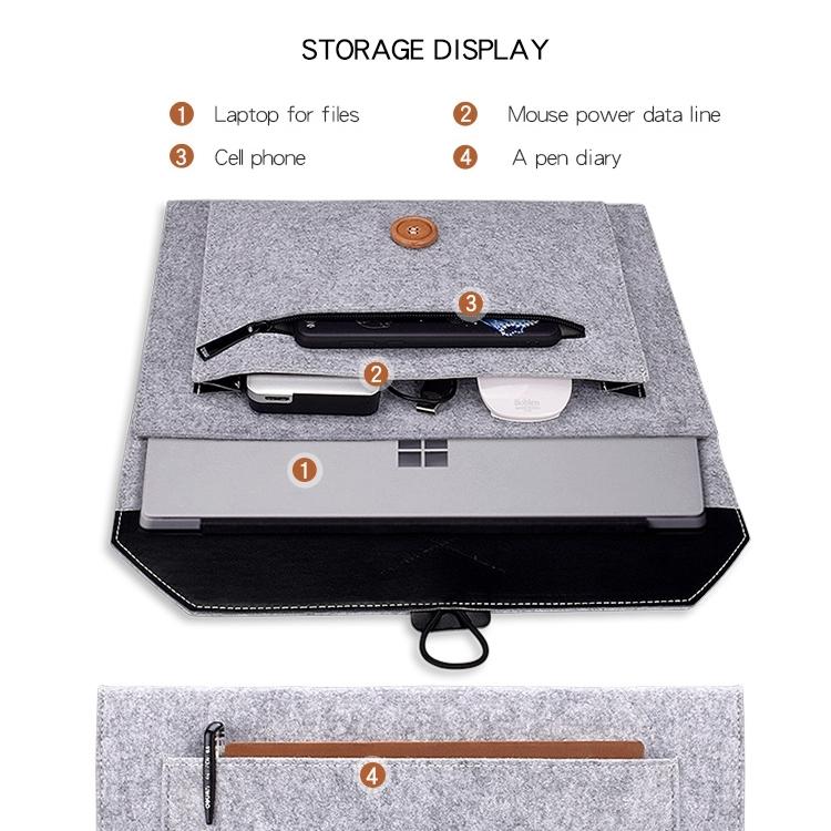 15.4 Inch Grey Felt Laptop Inner Bag with Multi-purpose Button