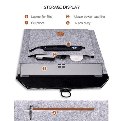 15.4 Inch Grey Felt Laptop Inner Bag with Multi-purpose Button
