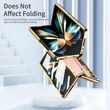 For Samsung Galaxy z Fold4 5G Full Coverage Phone Case with Hinge - Integrated Design - Gold + Blue