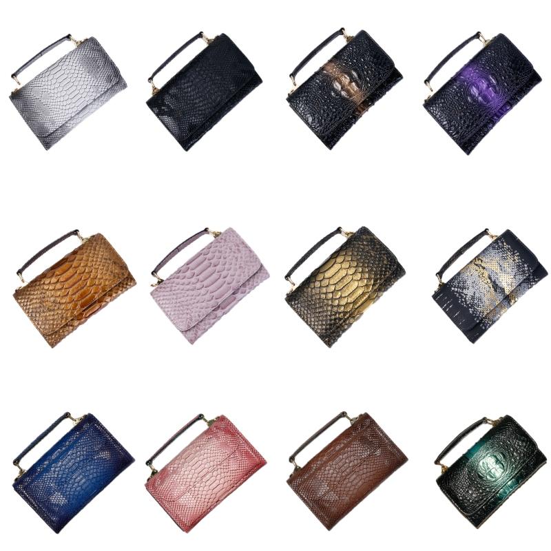 Versatile Lady Crossbody Wrist Bag - Multi-functional - Snake Pattern Pink