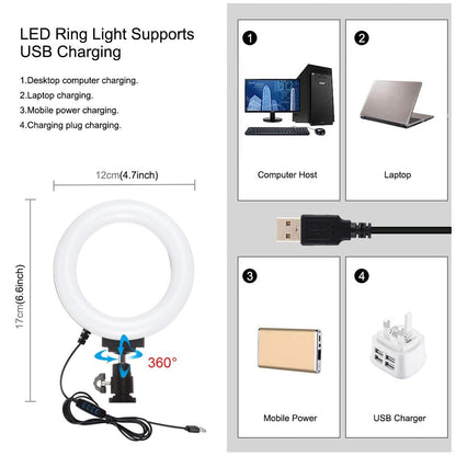 Vlogging Live Broadcast Smartphone Video Rig With 4.7 Inch Ring Led Selfie Light Kit And Cold Shoe Tripod Head - Blue