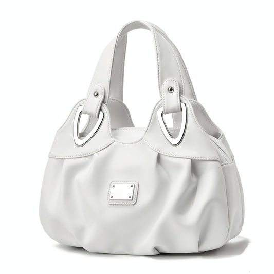 Soft Leather Women Handbag - White Handle White