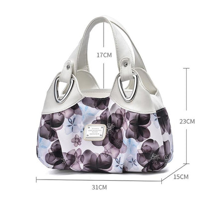 Soft Leather Women Handbag - Black Handle Circle Pattern