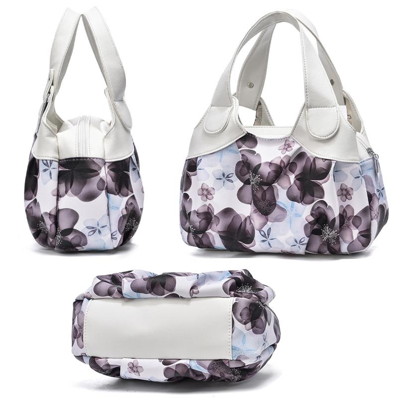 Soft Leather Women Handbag - Black Handle Circle Pattern