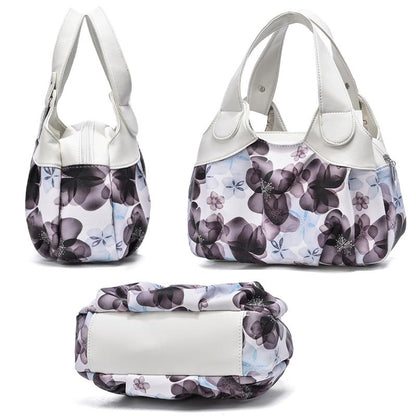Soft Leather Women Handbag - Black Handle Circle Pattern