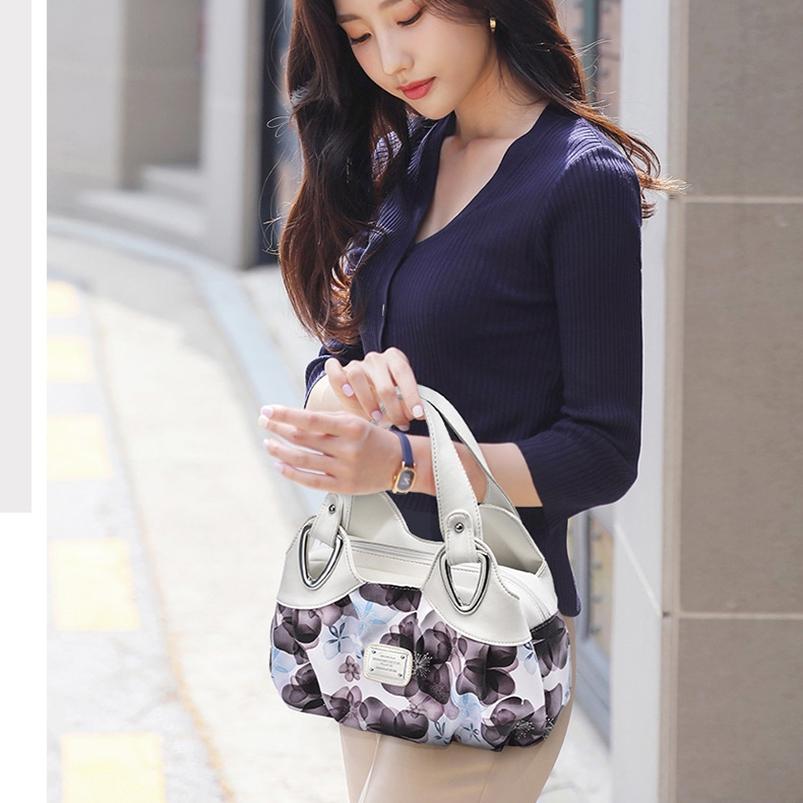 Soft Leather Women Handbag - Black Handle Circle Pattern