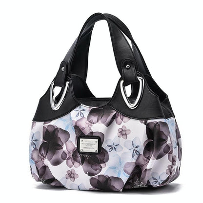 Soft Leather Women Handbag - Black Handle Circle Pattern