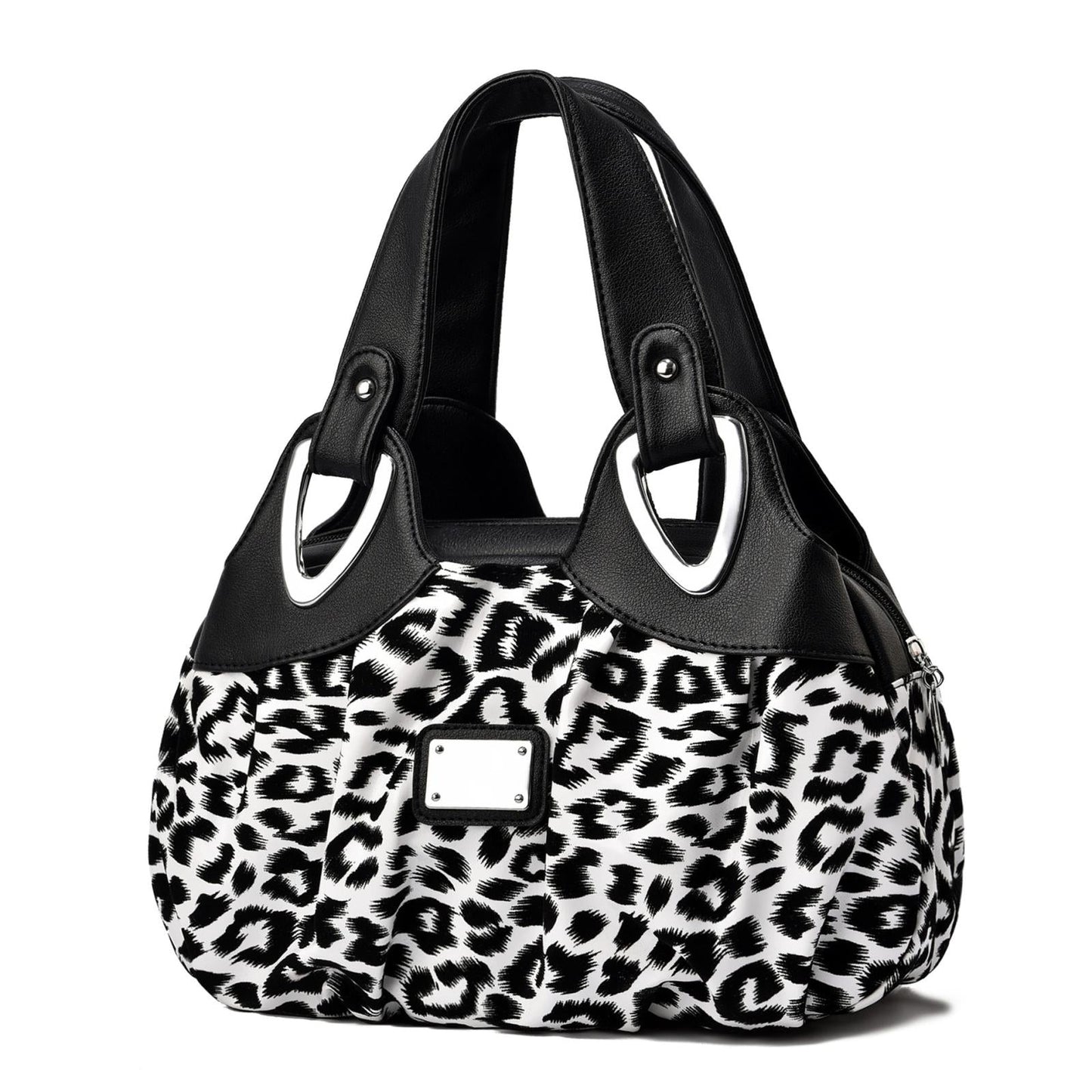 Soft Leather Women Handbag - Black Handle Circle Pattern