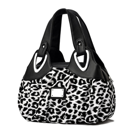 Soft Leather Women Handbag - Black Handle Circle Pattern
