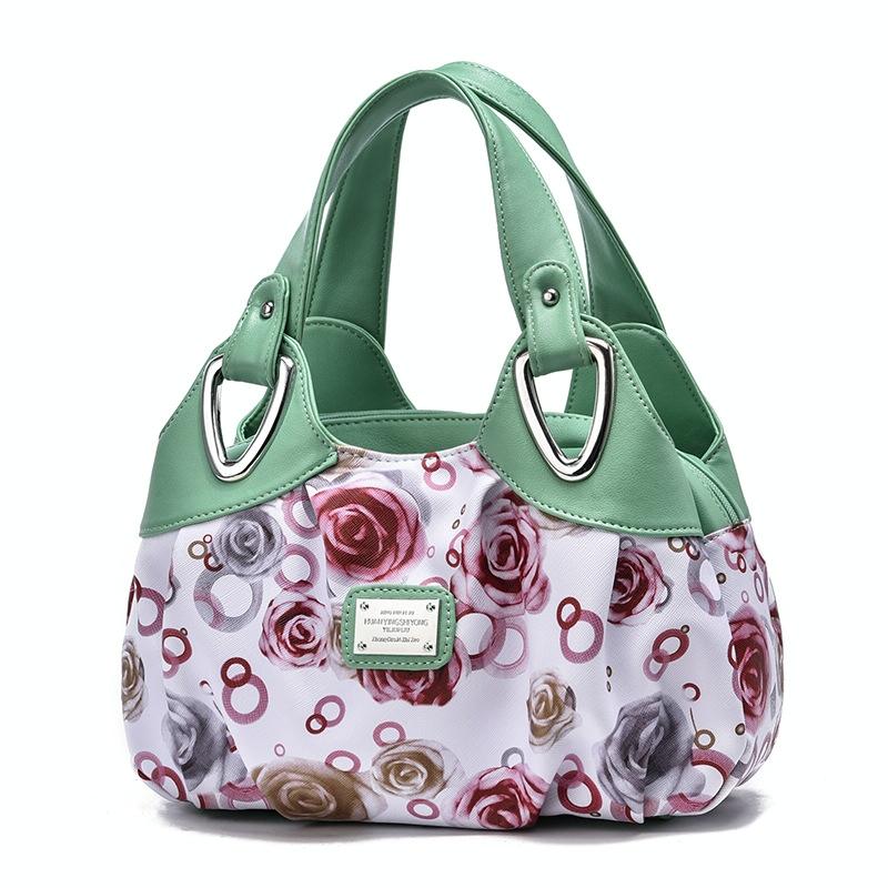 Soft Leather Women Handbag - Black Handle Circle Pattern