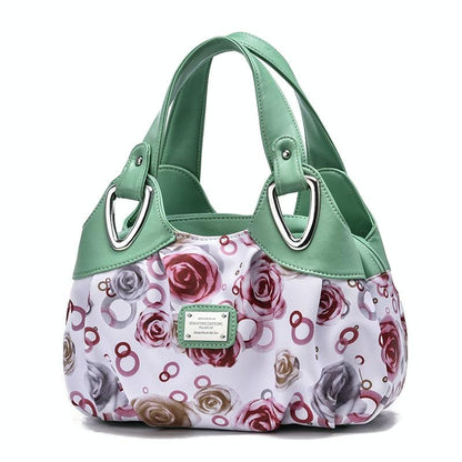 Soft Leather Women Handbag - Black Handle Circle Pattern