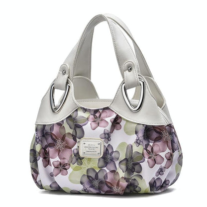 Soft Leather Women Handbag - Black Handle Circle Pattern