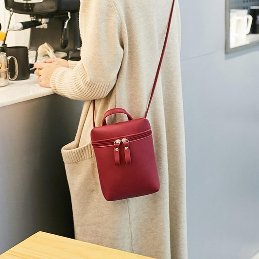 Simple Casual Shoulder Messenger Bag Small Crossbody Bucket Bag For Women - Red