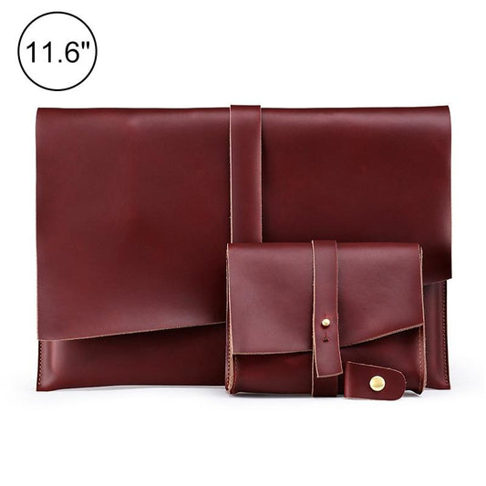 Universal Leather Laptop Bag with Cable Winder for 11.6 Devices - Wine Red
