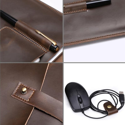 Universal Leather Laptop Bag with Cable Winder for 11.6 Devices - Wine Red