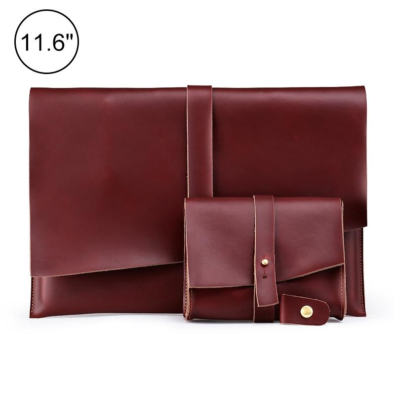 Universal Leather Laptop Bag with Cable Winder for 11.6 Devices - Wine Red